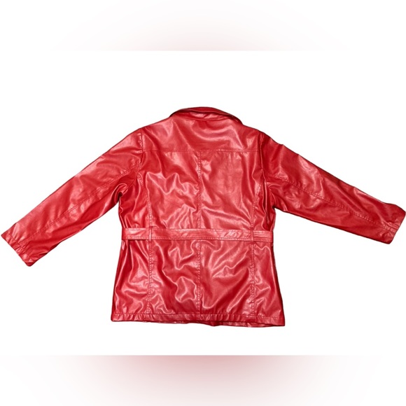 Vintage Red Leather-like Jacket with Waist Strap - Size 1X - Picture 2 of 6